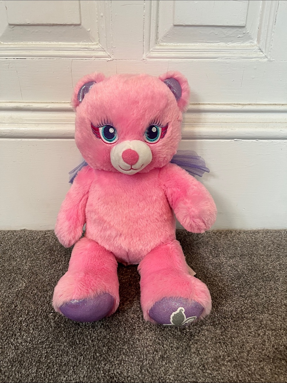 Build-A-Bear Pink Plush Bear with Purple Accents